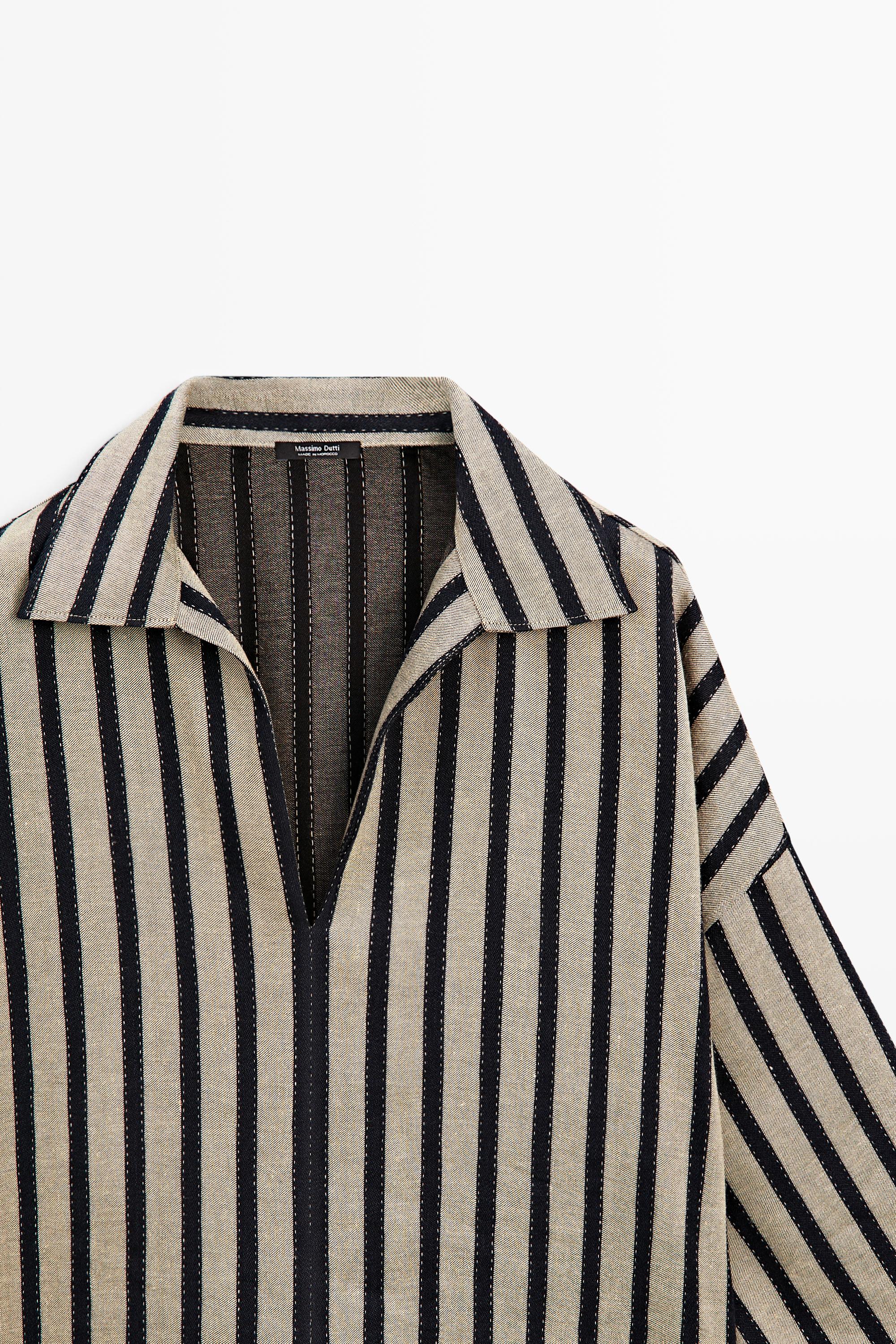 Oversize striped linen blend blouse